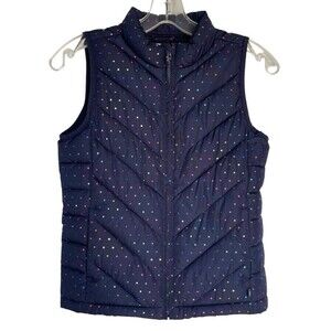 Gap Teen Girls puffer vest Water Resistant Large Blue Polka Dots